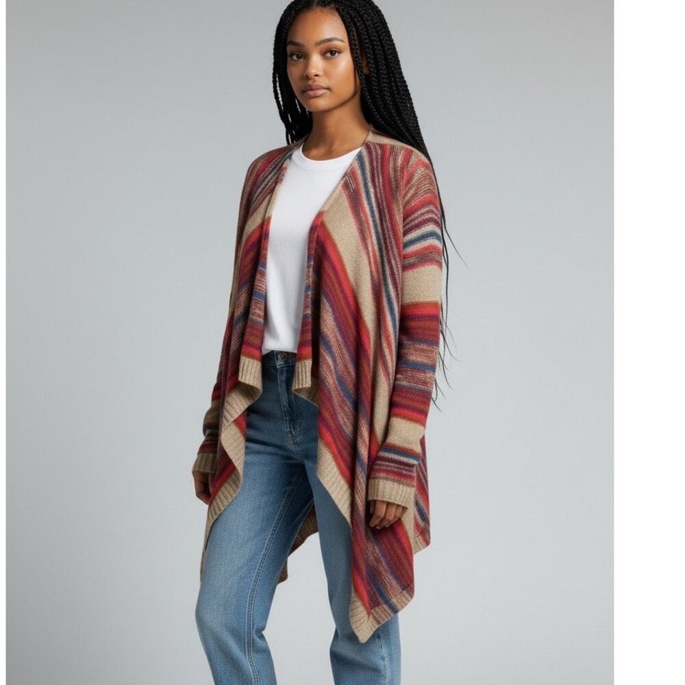 ALYA striped open waterfall boho cardigan size small
